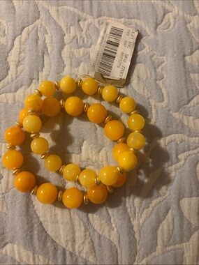 Studio Barse Yellow Beaded Stretch Bracelet Set with Gold Accents